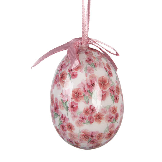 Clayre &amp; Eef   | Decoratie Hanger Ei (set 9) Wit Roze &oslash; 5x8 cm | 66453