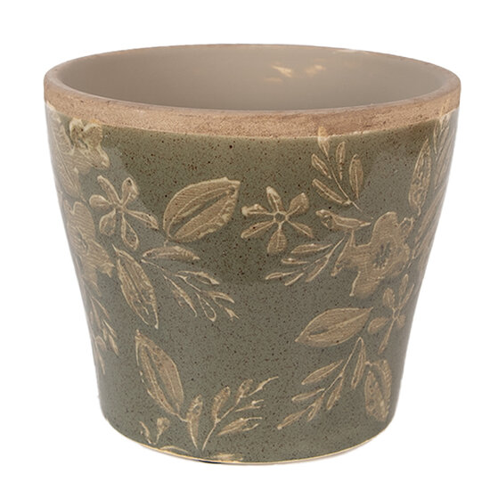Clayre &amp; Eef   | Bloempot Binnen Groen Bruin &oslash; 10x9 cm | 6CE2410S