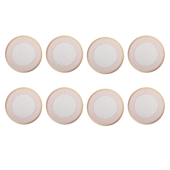 Clayre &amp; Eef   | Onderzetters voor Glazen Set van 8 Beige Roze &oslash; 10x4 cm | 66444