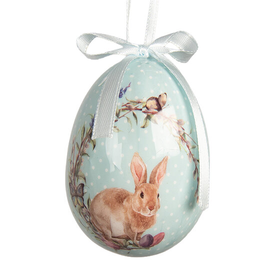 Clayre &amp; Eef   | Decoratie Hanger Ei (set 9) Blauw Wit &oslash; 5x8 cm | 66446