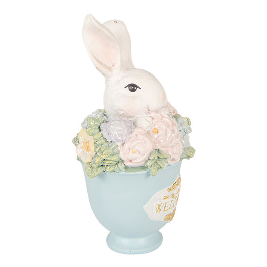 Clayre &amp; Eef   | Decoratie Konijn in mok Wit Blauw 11x9x16 cm | 6PR6076