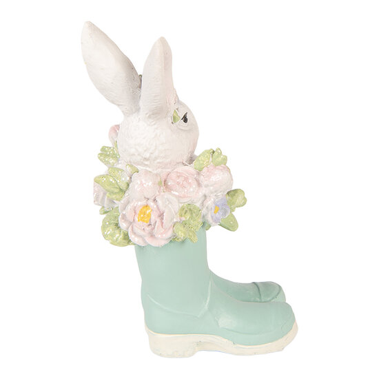 Clayre &amp; Eef   | Decoratie Konijn in laarzen Wit Blauw 9x9x15 cm | 6PR6077