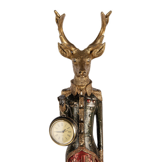 Clayre &amp; Eef   | Decoratie Hert met klokje Goudkleurig Groen 12x16x87 cm | 5PR0200