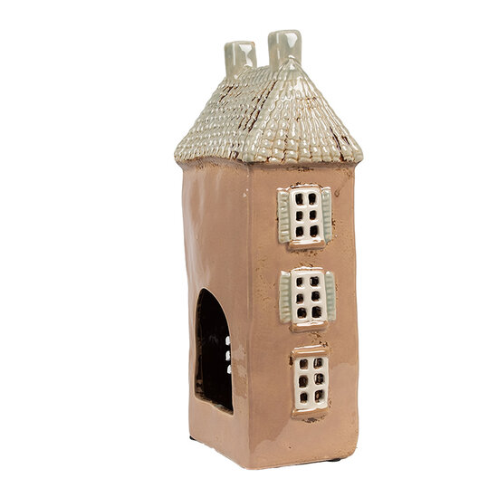 Clayre &amp; Eef   | Theelichthouder Kerst Huisje Bruin Beige 12x9x28 cm | 6CE1895