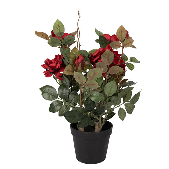 Clayre &amp; Eef   | Kunstplant Rozen Rood Groen 20x20x55 cm | 6PL0413R