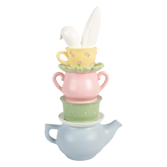 Clayre &amp; Eef   | Decoratie theepot met kopjes gestapeld Blauw Multi 16x11x29 cm | 6PR5930