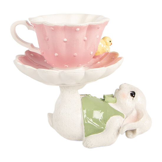 Clayre &amp; Eef   | Decoratie Konijn Wit Roze 20x14x17 cm | 6PR5937