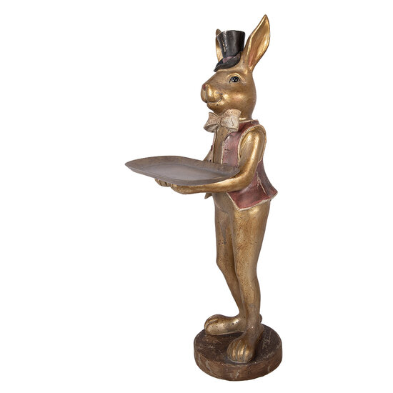 Clayre &amp; Eef   | Decoratie Konijn met schaal Bruin Rood 19x15x52 cm | 6PR6001