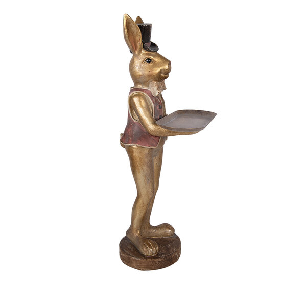 Clayre &amp; Eef   | Decoratie Konijn met schaal Bruin Rood 19x15x52 cm | 6PR6001