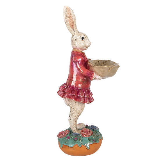 Clayre &amp; Eef   | Decoratie Konijn met schaal Beige Roze 11x14x30 cm | 6PR6019