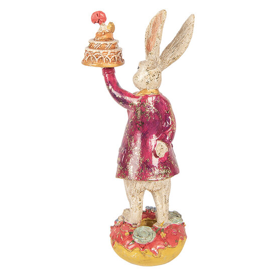Clayre &amp; Eef   | Decoratie Konijn met taart Beige Rood 14x10x30 cm | 6PR6021