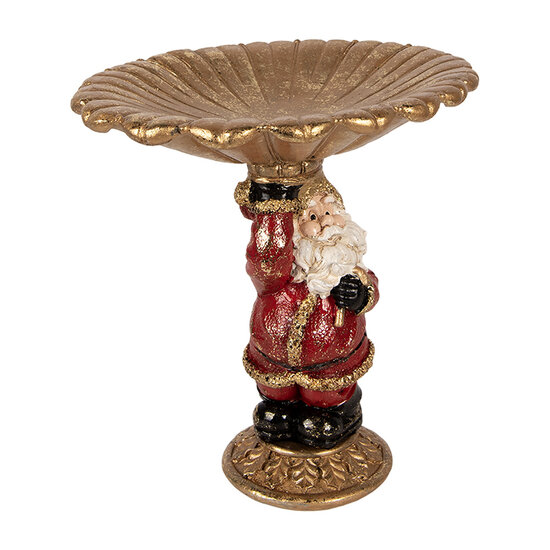 Clayre &amp; Eef   | Kerstdecoratie Kerstman met schaal Goudkleurig Rood 24x19x24 cm | 6PR6052