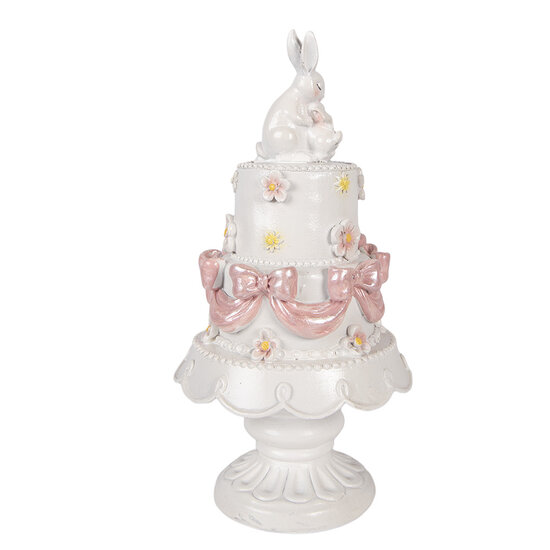 Clayre &amp; Eef   | Decoratie taart Wit Roze &oslash; 15x29 cm | 6PR6063