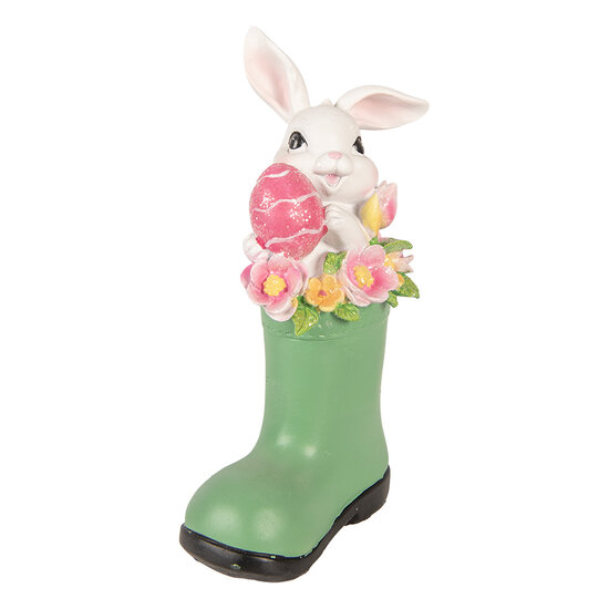 Clayre &amp; Eef   | Decoratie Konijn in laars Wit Groen 13x8x20 cm | 6PR6070