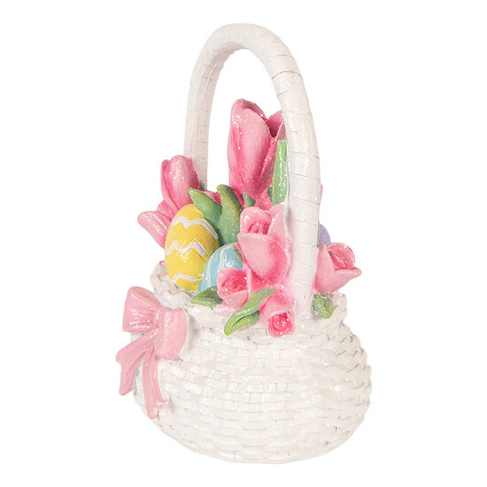 Clayre &amp; Eef   | Decoratie mandje Wit Roze 14x11x18 cm | 6PR6071