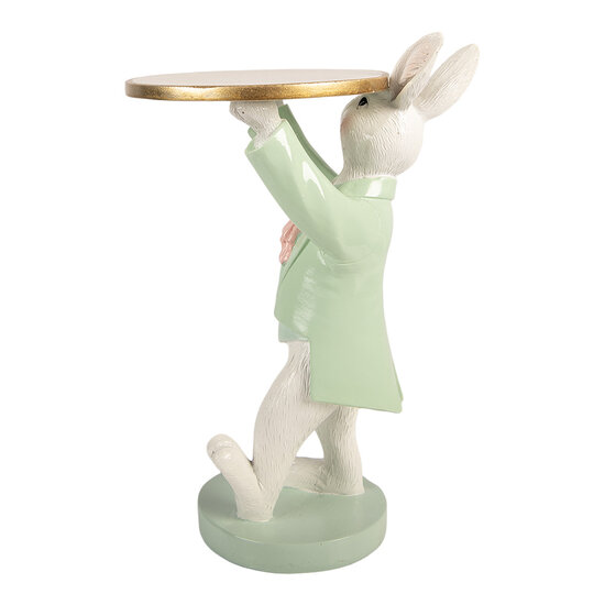 Clayre &amp; Eef   | Decoratie Konijn met schaal Wit Groen 19x14x28 cm | 6PR6099