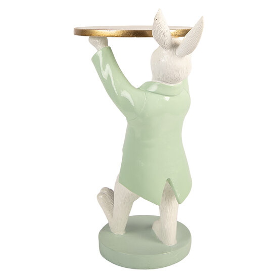 Clayre &amp; Eef   | Decoratie Konijn met schaal Wit Groen 19x14x28 cm | 6PR6099