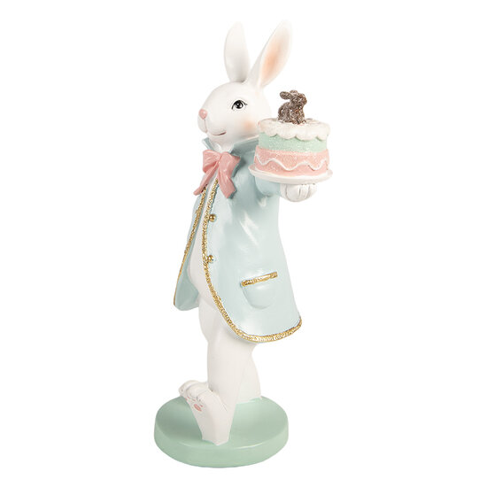 Clayre &amp; Eef   | Decoratie Konijn met taart Wit Blauw 13x11x28 cm | 6PR6100