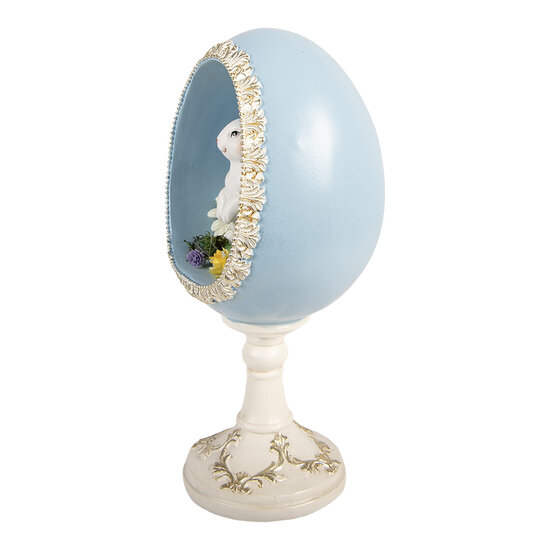 Clayre &amp; Eef   | Decoratie ei met konijn Wit Blauw 13x12x28 cm | 6PR6110