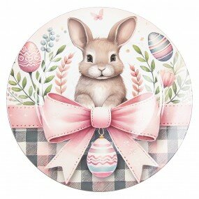 Clayre &amp; Eef   | Onderbord Wit Roze &oslash; 33x1 cm | 66442