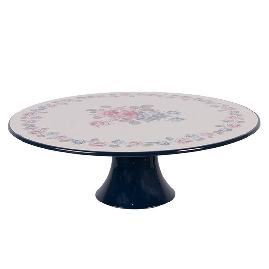 Clayre &amp; Eef   | Taartplateau op voet Beige Blauw &oslash; 29x10 cm | 66436