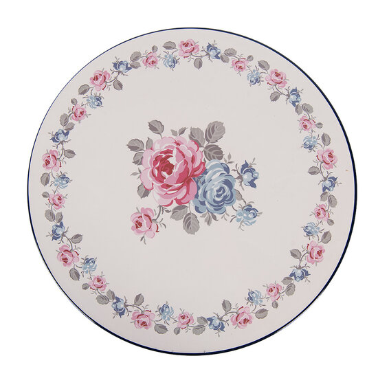 Clayre &amp; Eef   | Taartplateau op voet Beige Blauw &oslash; 29x10 cm | 66436