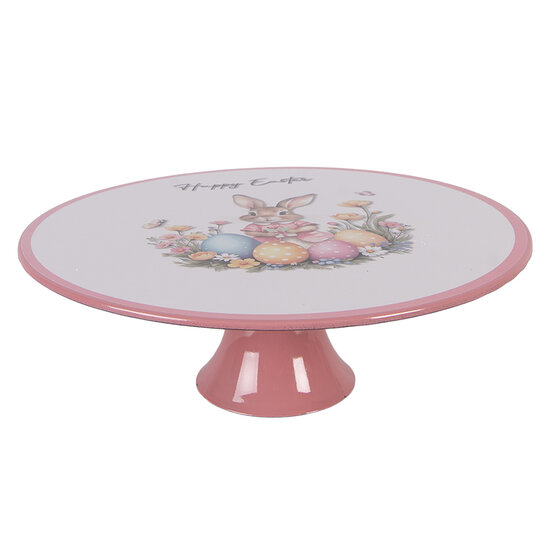 Clayre &amp; Eef   | Taartplateau op voet Wit Roze &oslash; 29x10 cm | 66437