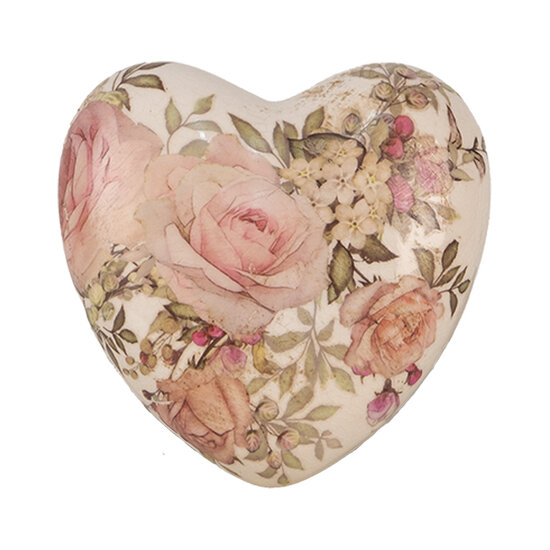 Clayre &amp; Eef   | Decoratie Hart Beige Roze 11x11x4 cm | 6CE1916