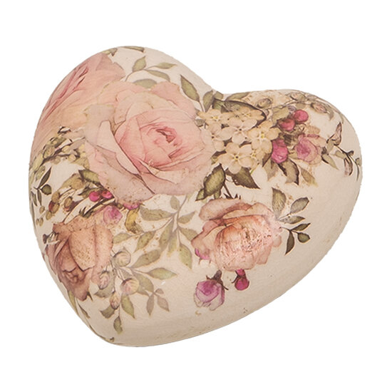 Clayre &amp; Eef   | Decoratie Hart Beige Roze 11x11x4 cm | 6CE1916