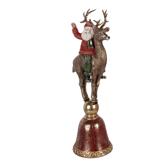 Clayre &amp; Eef   | Kerstdecoratie Kerstman op Rendier Bruin Rood 24x20x63 cm | 5PR0201