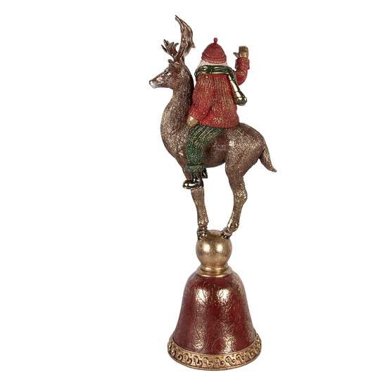 Clayre &amp; Eef   | Kerstdecoratie Kerstman op Rendier Bruin Rood 24x20x63 cm | 5PR0201