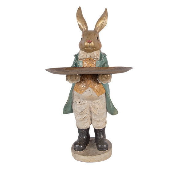 Clayre &amp; Eef   | Decoratie Konijn met schaal Goudkleurig Blauw 20x23x46 cm | 6PR5987