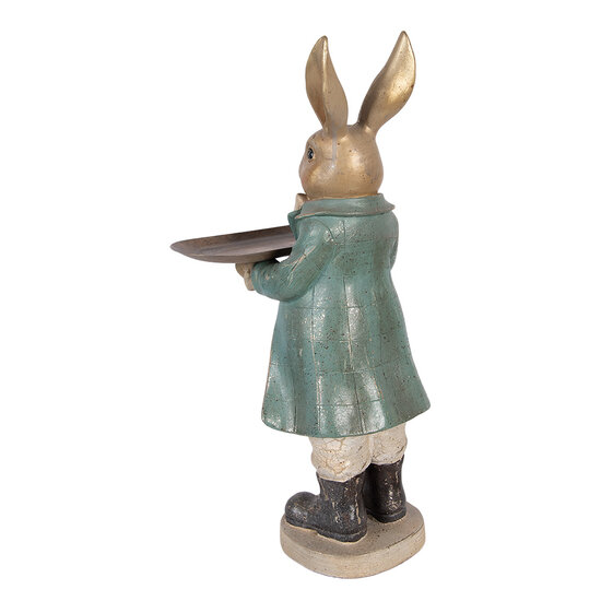 Clayre &amp; Eef   | Decoratie Konijn met schaal Goudkleurig Blauw 20x23x46 cm | 6PR5987