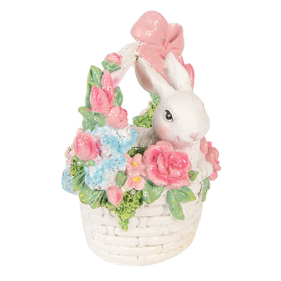 Clayre &amp; Eef   | Decoratie Konijn in mandje Wit Roze 15x9x16 cm | 6PR6068