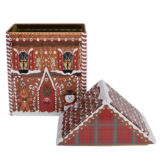 Clayre &amp; Eef   | Blikken Bewaardoos Bruin Rood 14x9x21 cm | 6BL0193