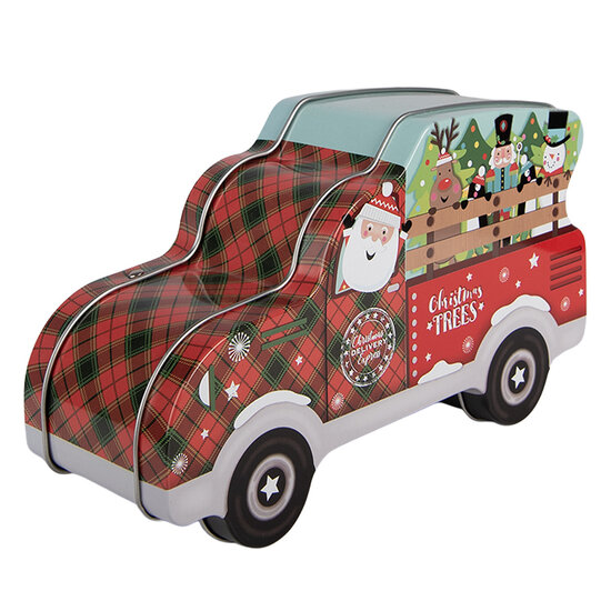 Clayre &amp; Eef   | Blikken Bewaardoos Rood Blauw 19x11x7 cm | 6BL0197