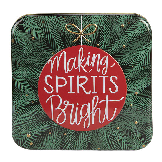 Clayre &amp; Eef   | Blikken Bewaardoos Groen Rood 17x17x6 cm | 6BL0208