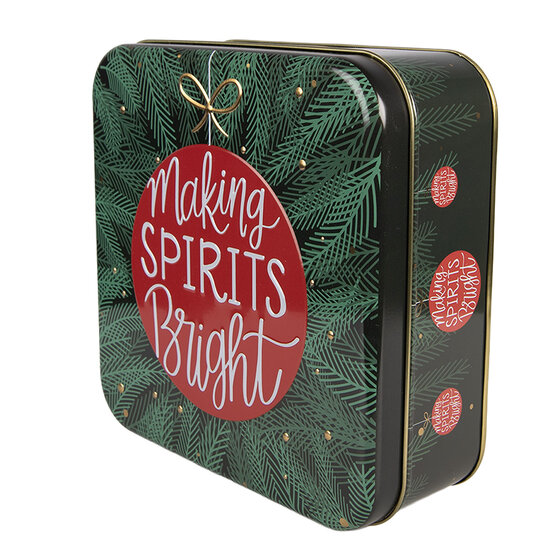 Clayre &amp; Eef   | Blikken Bewaardoos Groen Rood 17x17x6 cm | 6BL0208