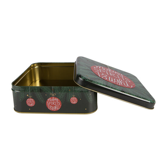 Clayre &amp; Eef   | Blikken Bewaardoos Groen Rood 17x17x6 cm | 6BL0208