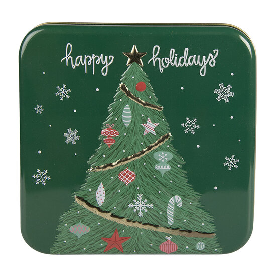 Clayre &amp; Eef   | Blikken Bewaardoos Groen Wit 17x17x6 cm | 6BL0209