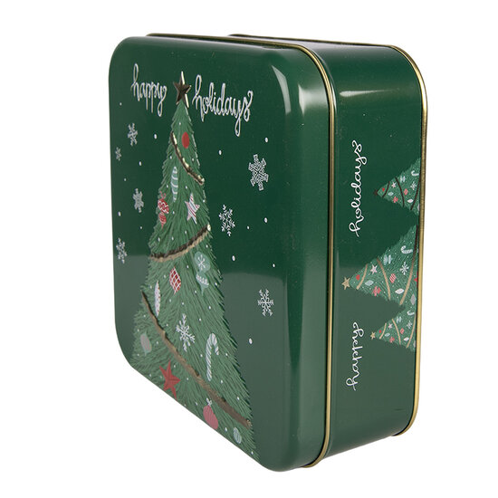 Clayre &amp; Eef   | Blikken Bewaardoos Groen Wit 17x17x6 cm | 6BL0209