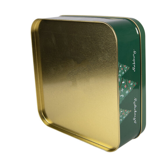 Clayre &amp; Eef   | Blikken Bewaardoos Groen Wit 17x17x6 cm | 6BL0209