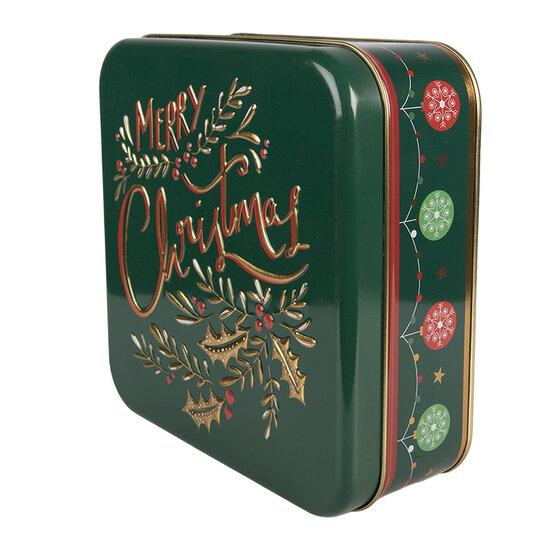 Clayre &amp; Eef   | Blikken Bewaardoos Groen Goudkleurig 17x17x6 cm | 6BL0210