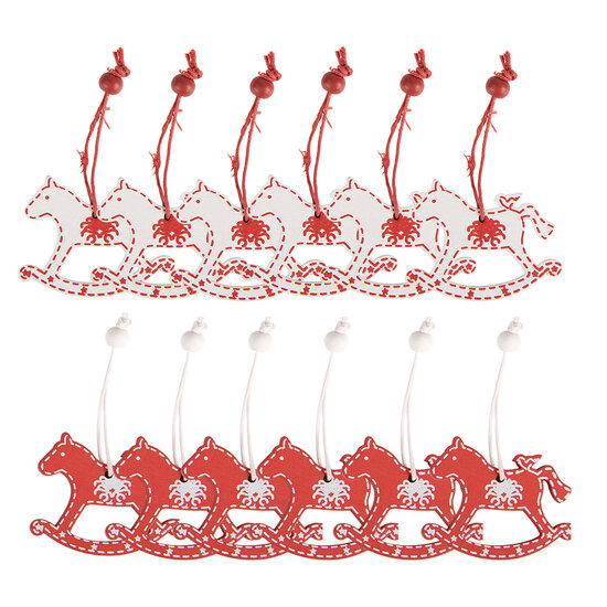 Clayre &amp; Eef   | Decoratie Hanger Hobbelpaard Rood Wit 13x13x1 cm (12) | 6H2487