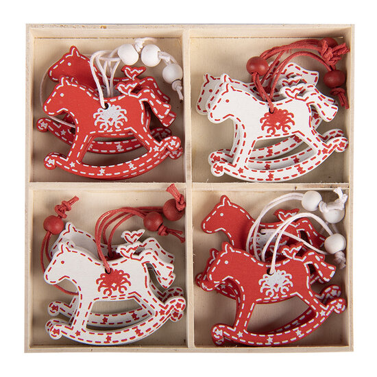 Clayre &amp; Eef   | Decoratie Hanger Hobbelpaard Rood Wit 13x13x1 cm (12) | 6H2487