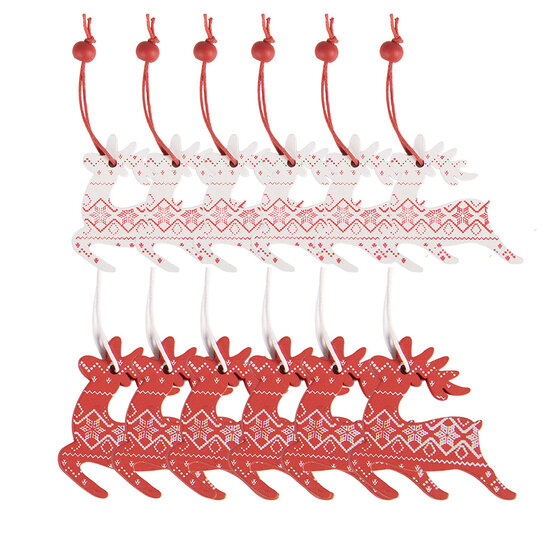 Clayre &amp; Eef   | Decoratie Hanger Rendier Rood Wit 13x13x1 cm (12) | 6H2488