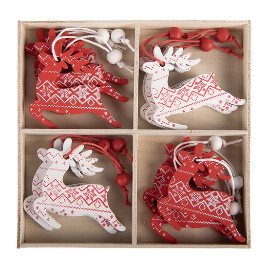 Clayre &amp; Eef   | Decoratie Hanger Rendier Rood Wit 13x13x1 cm (12) | 6H2488