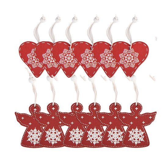 Clayre &amp; Eef   | Decoratie hanger Hart Rood Wit 13x13x1 cm (12) | 6H2489