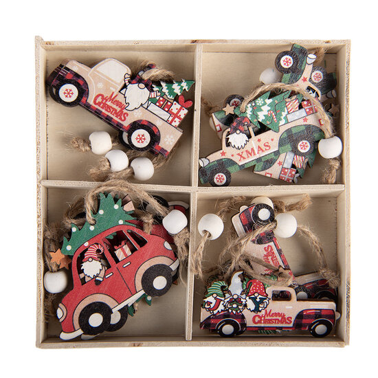 Clayre &amp; Eef   | Decoratie hanger Auto Rood Beige 13x13x1 cm (12) | 6H2490