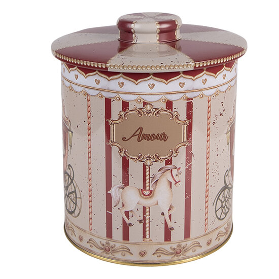 Clayre &amp; Eef   | Blikken Bewaardoos Beige Rood &oslash; 15x17 cm | 6BL0194